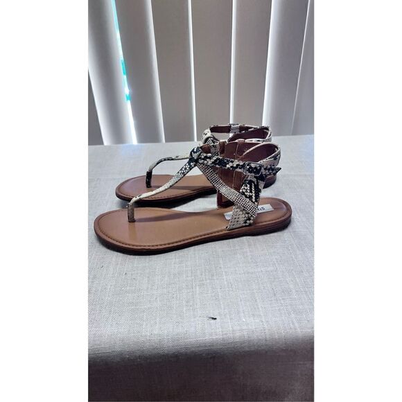 Steve Madden Women Leven SnakeSkin Rhinestone Embellished Sandals Cream Size 8.5 - Picture 7 of 12